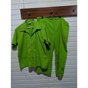 Bay Side Women's Bright Green Cotton Rhinestone Embellished Pantsuit Size L